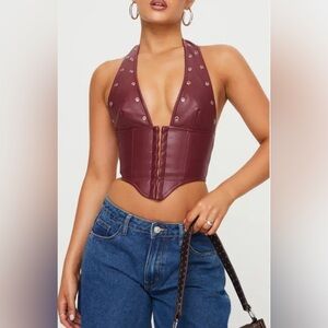 Princess Polly Palladia Pu Jordy Corset Burgundy Size 12
